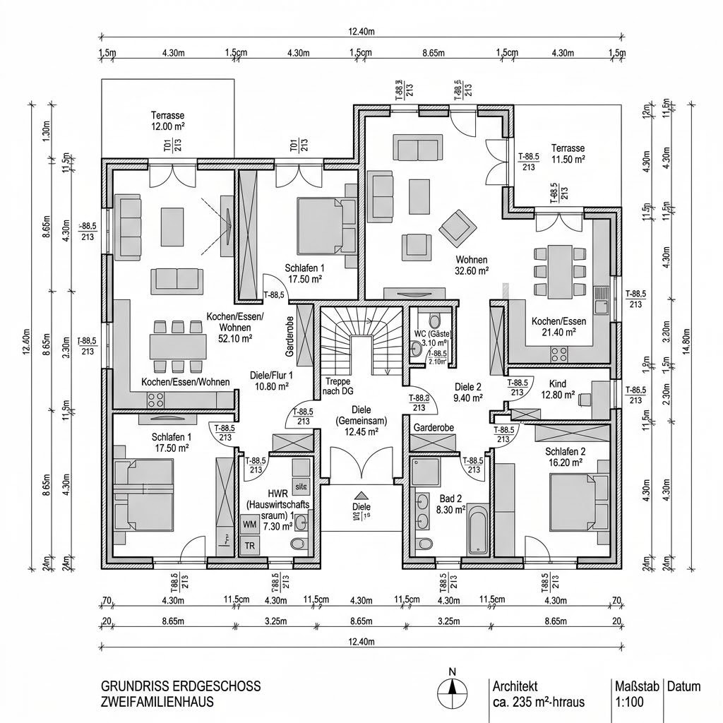 Plattegrond Zweifamilienhaus Variant 235 van Hanse Haus — 235 m², 8 kamers