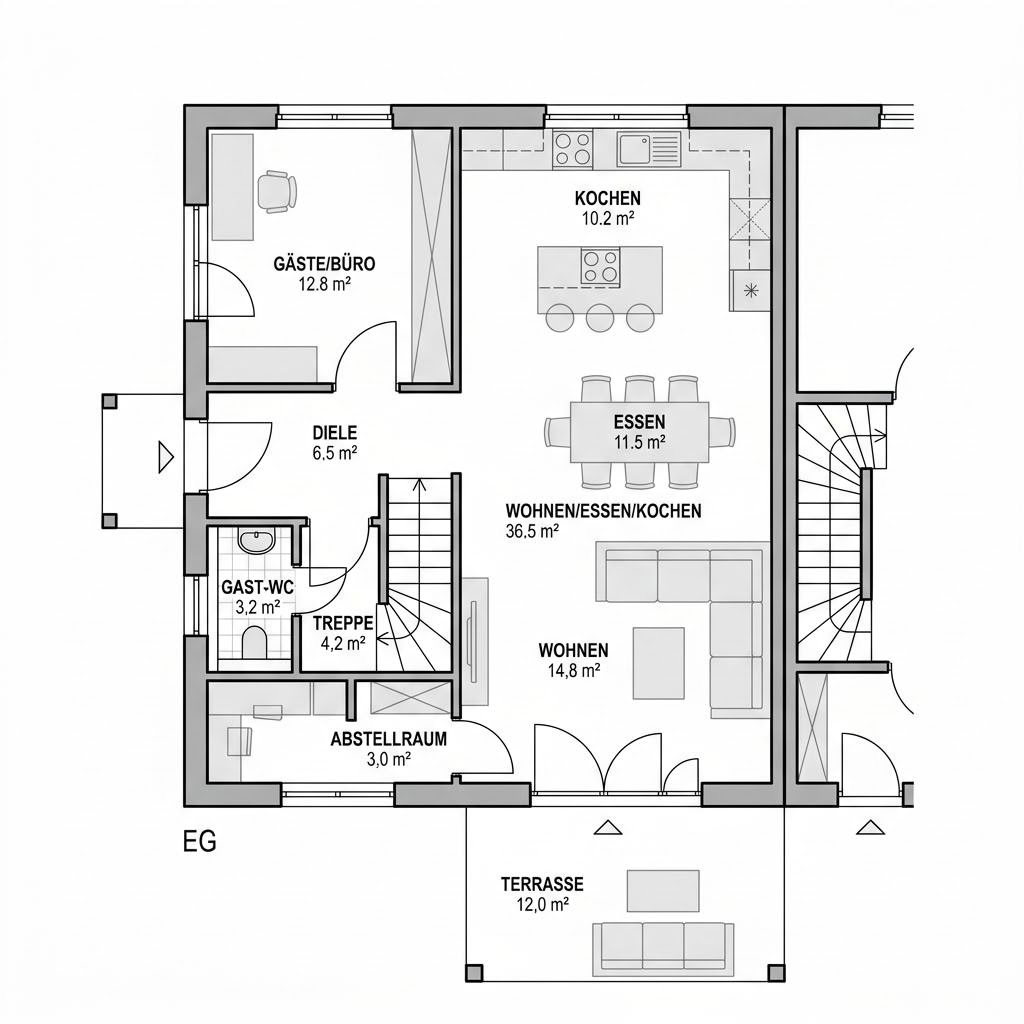 Plattegrond Doppelhaus Bravos van Heinz von Heiden — 128 m², 5 kamers