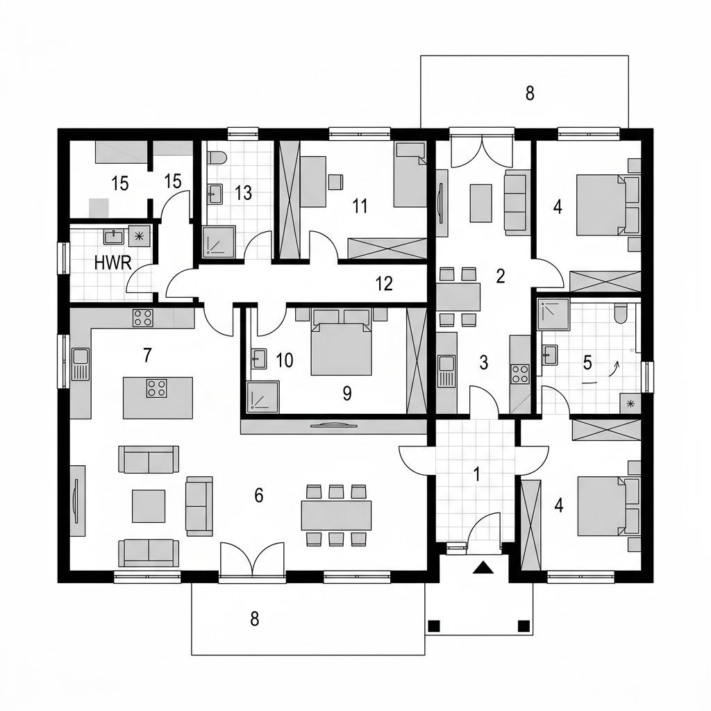 Plattegrond Mehrgenerationenhaus Cumulus 200 van Heinz von Heiden — 200 m², 8 kamers