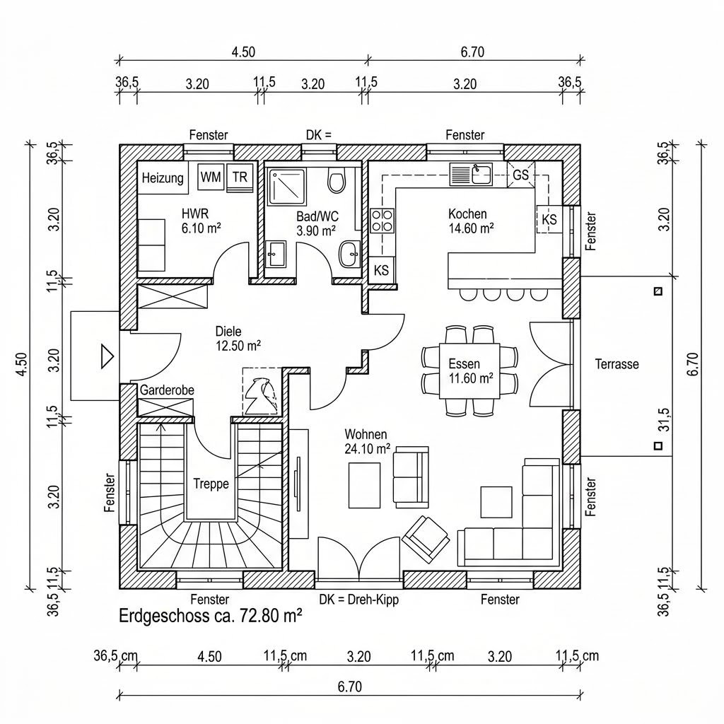 Plattegrond Stadtvilla Zelt 140 van Heinz von Heiden Massivhäuser — 140 m², 5 kamers
