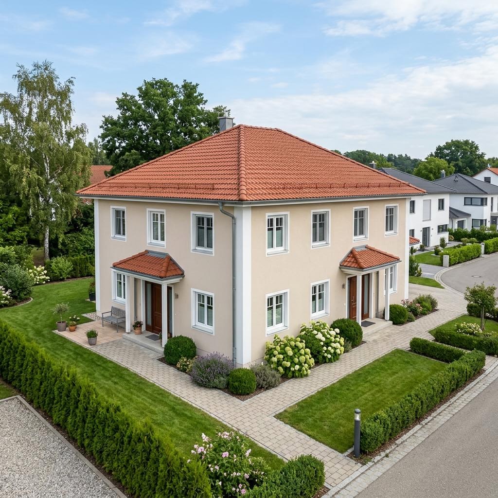 Tweegezinswoning Zweifamilienhaus Domizil 200 van Heinz von Heiden Massivhäuser met schilddak — prefab woning van 200 m²