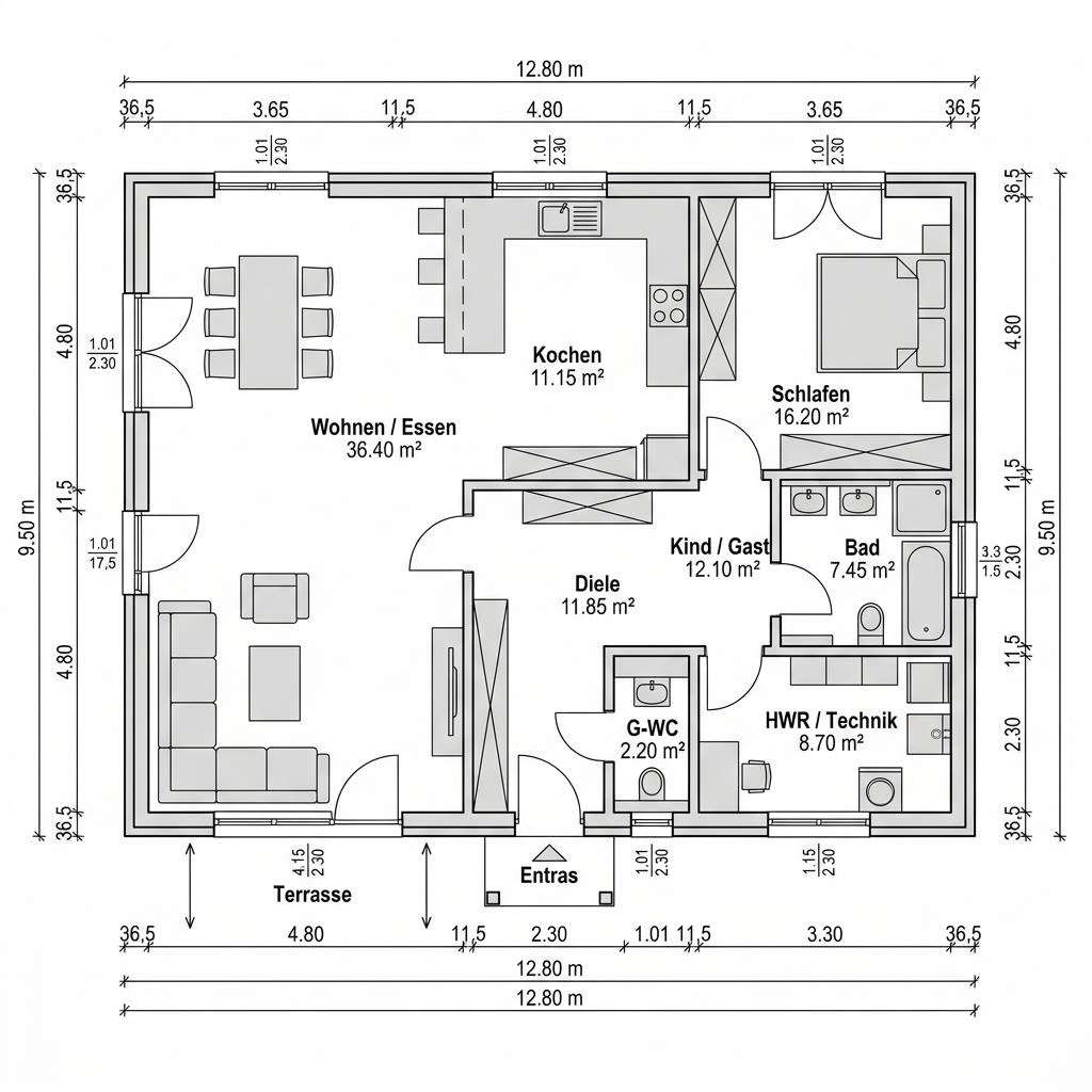 Plattegrond Zweifamilienhaus Domizil 200 van Heinz von Heiden Massivhäuser — 200 m², 7 kamers
