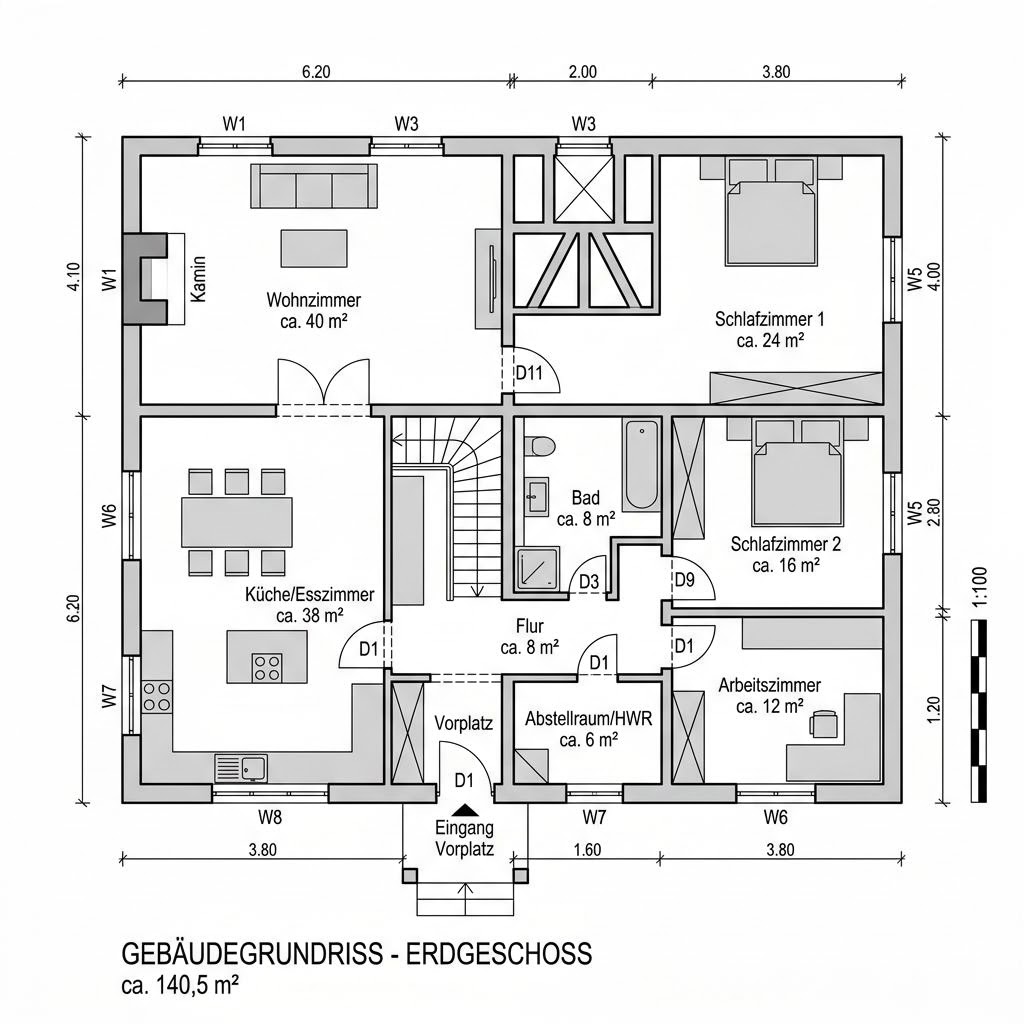 Plattegrond Fachwerk-Landhaus van Fuhrberger Fachwerkhaus — 140 m², 5 kamers