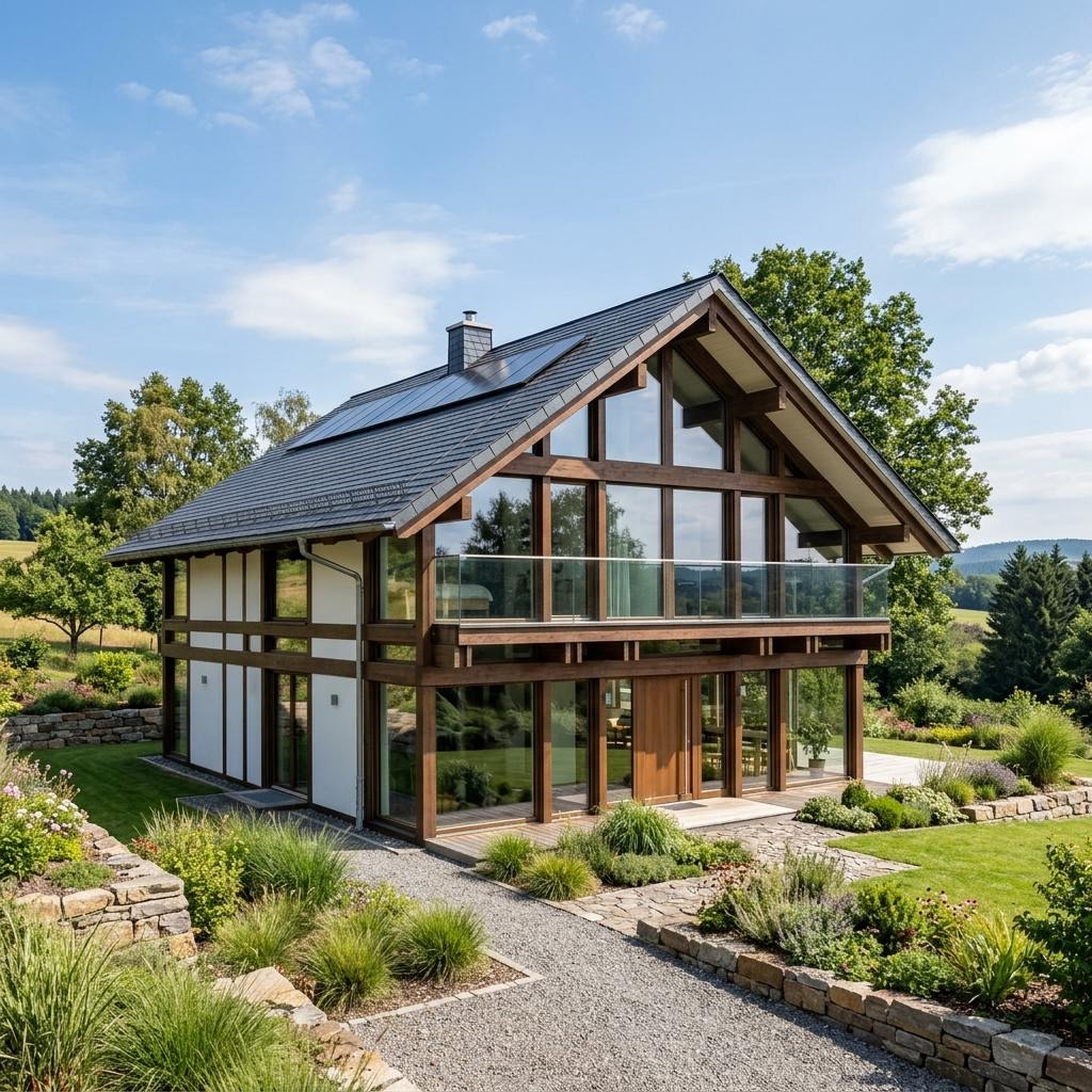 Vakwerkhuis Modernes Fachwerkhaus van KD-Haus met zadeldak — prefab woning van 165 m²