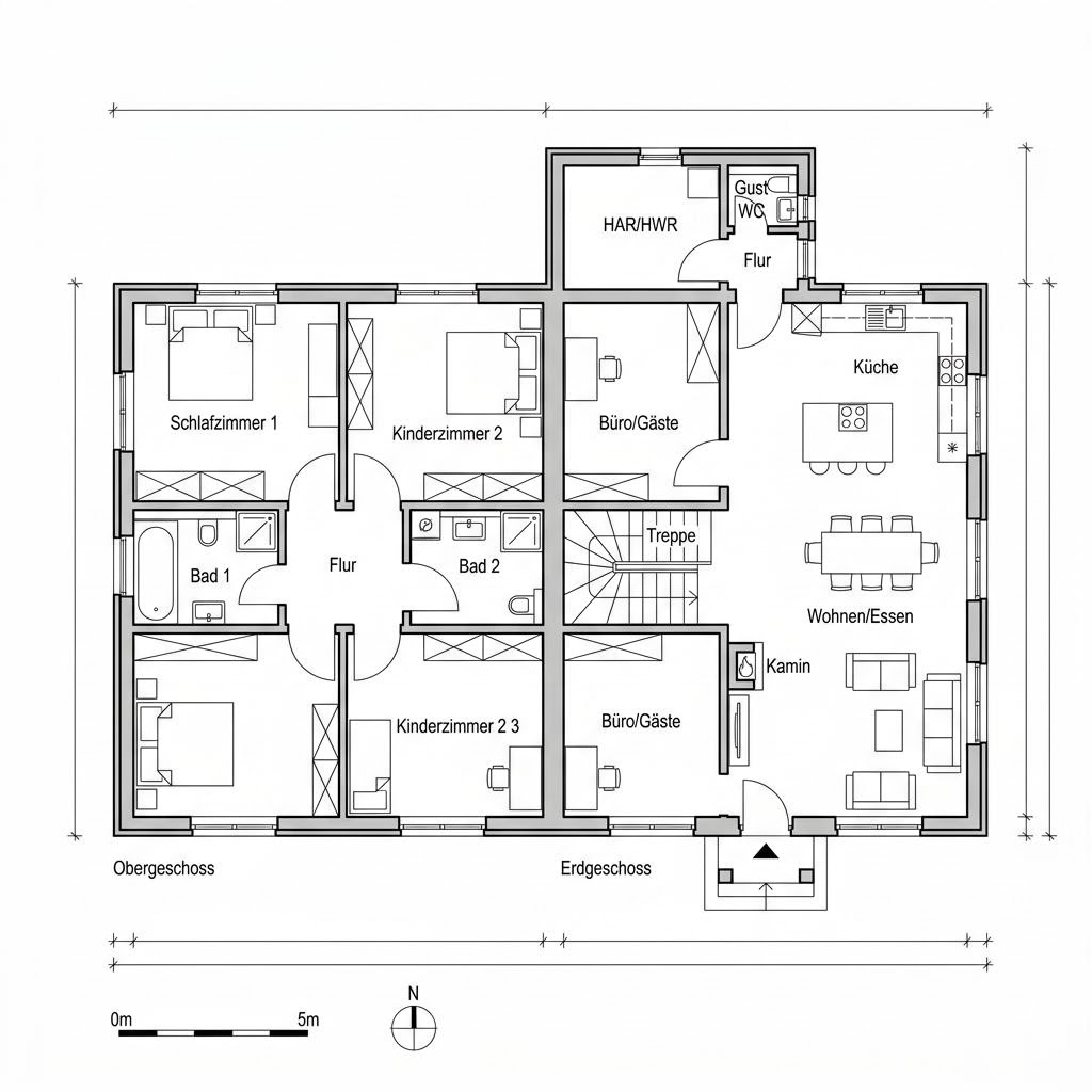 Plattegrond Modernes Fachwerkhaus van KD-Haus — 165 m², 5 kamers