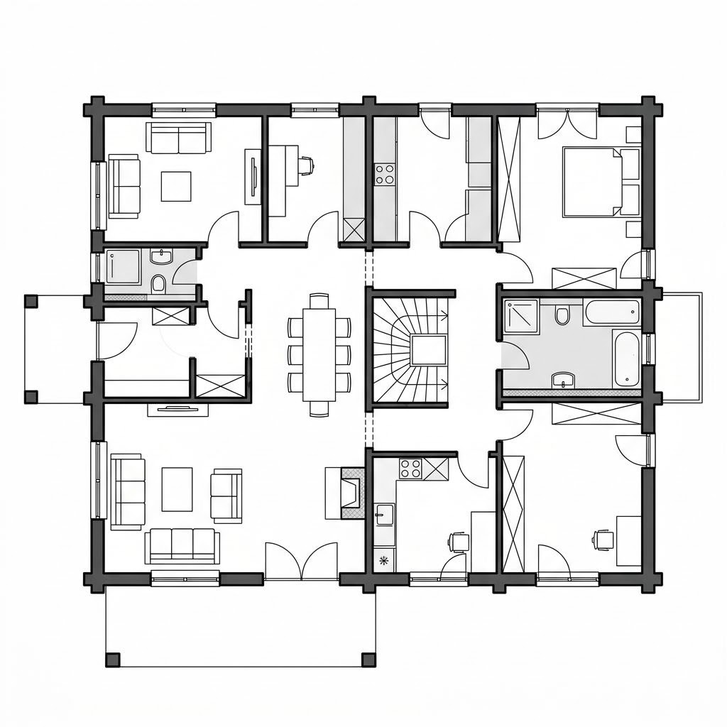 Plattegrond Blockhaus Classic 150 van LéonWood — 150 m², 5 kamers