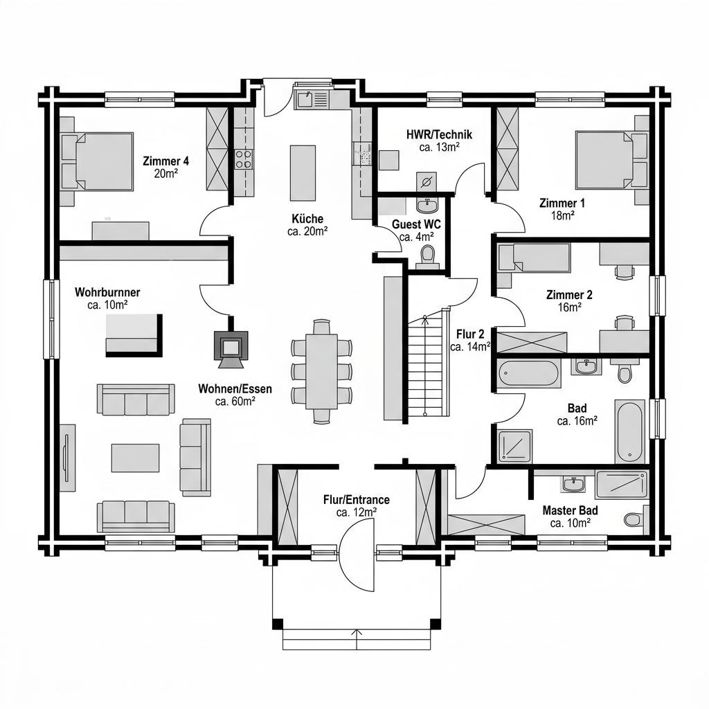 Plattegrond Fantasia 188 van Honka — 188 m², 5 kamers