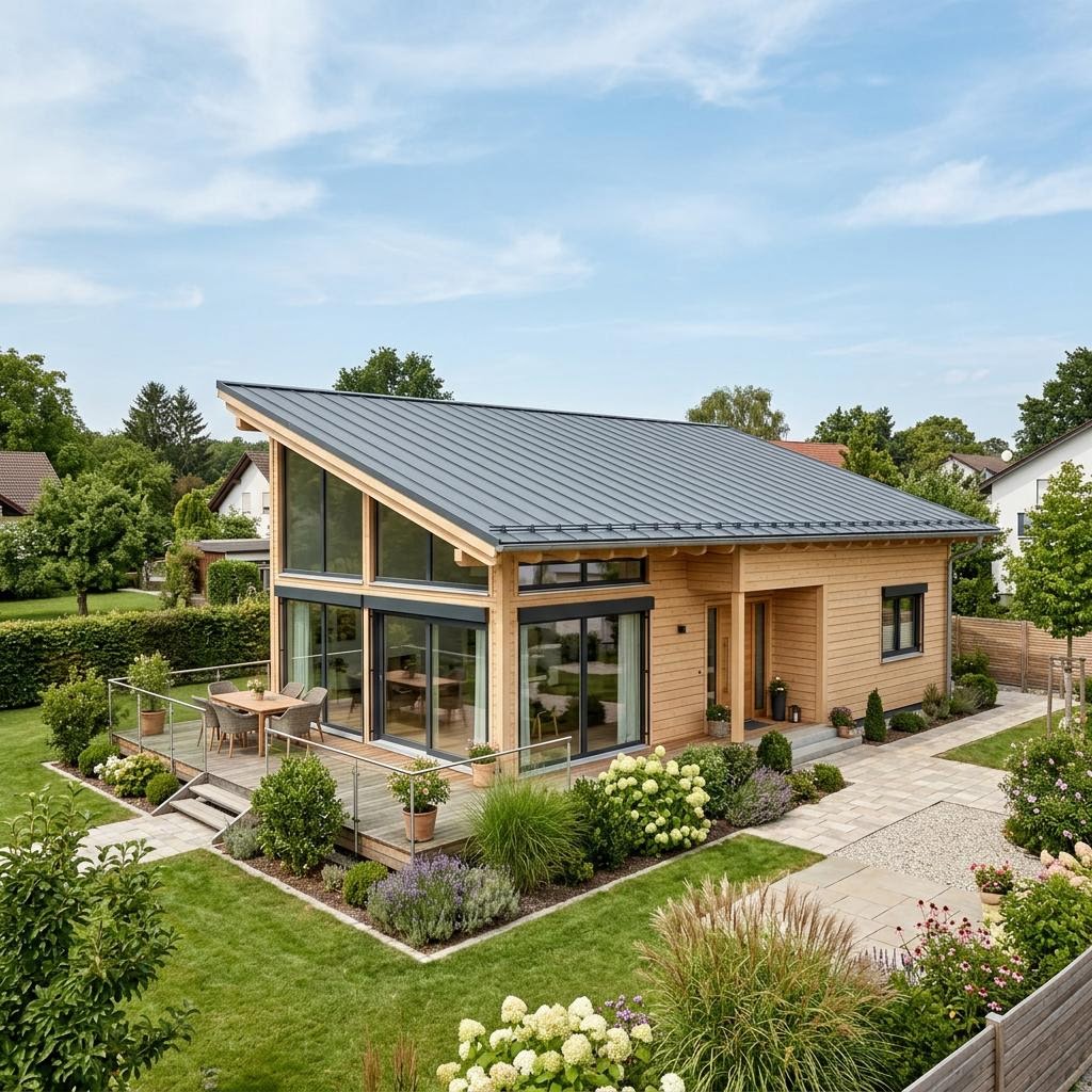 Holzhaus Blockhaus Koli 98 van Honka Blockhaus met lessenaarsdak — prefab woning van 98 m²
