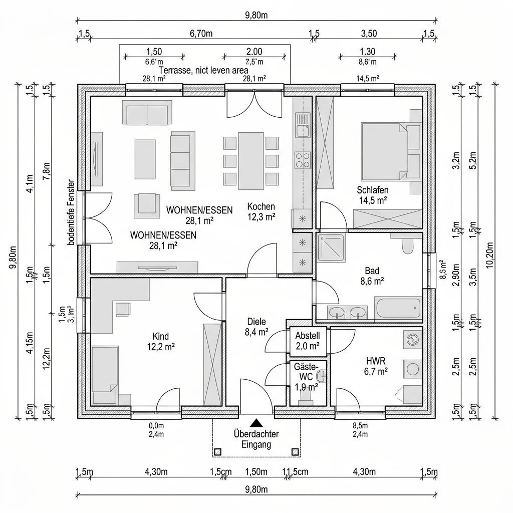 Plattegrond Blockhaus Koli 98 van Honka Blockhaus — 98 m², 3 kamers