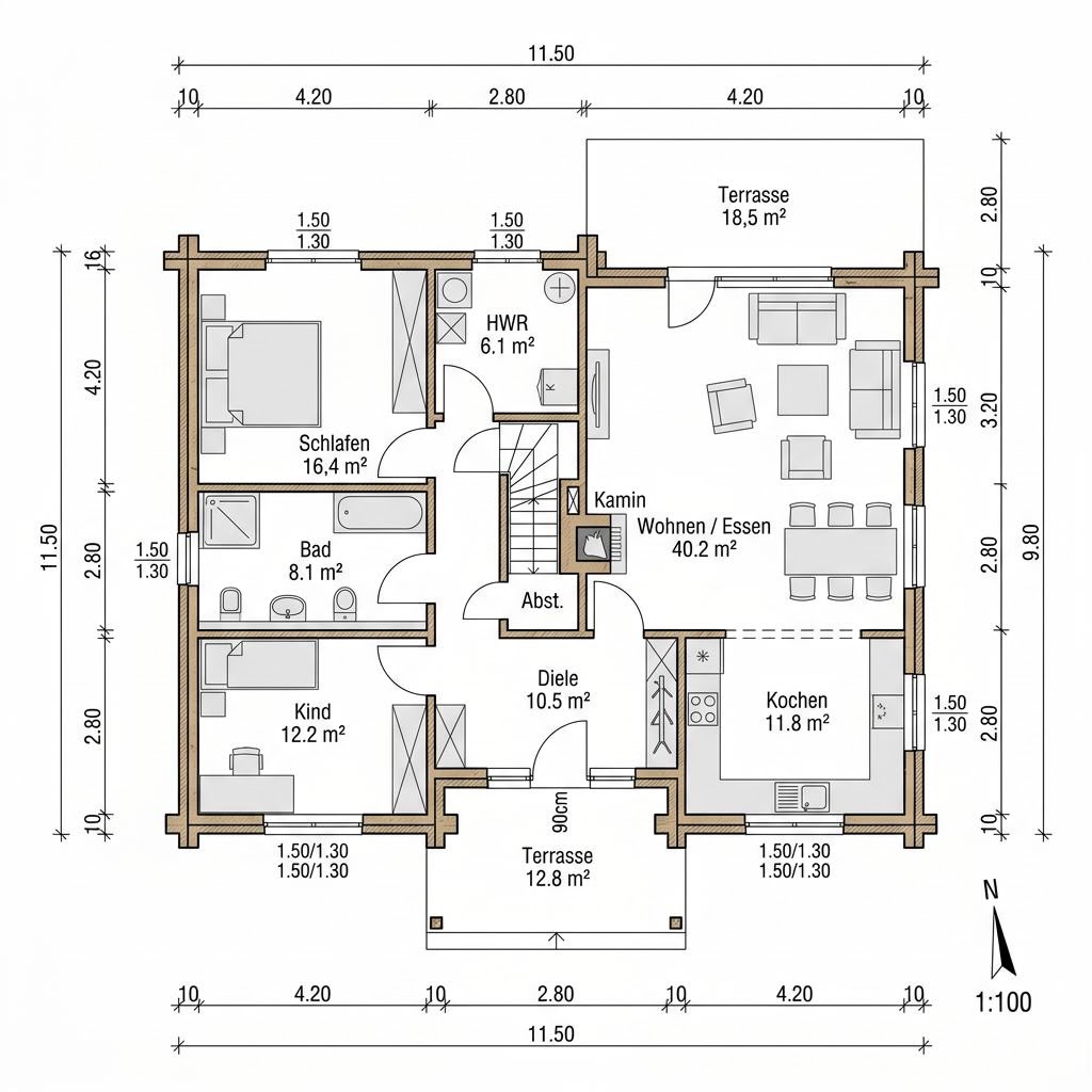 Plattegrond Blockhaus Kuusamo 112 van Honka Blockhaus — 112 m², 4 kamers