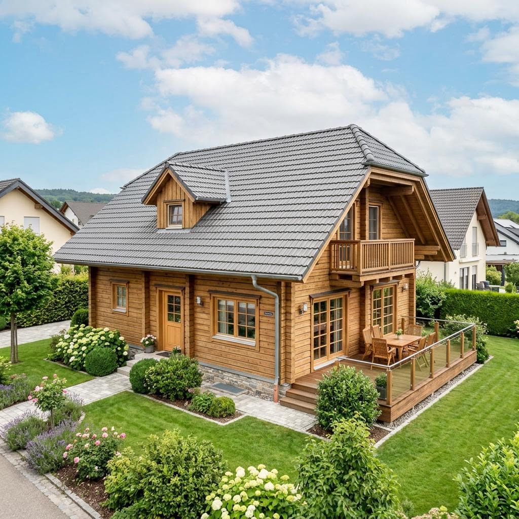 Blokhut Blockhaus Lappi 126 van Honka Blockhaus met wolfsdak — prefab woning van 126 m²