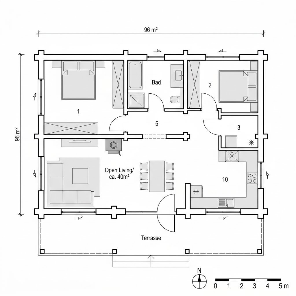 Plattegrond Lumi 96 van Honka — 96 m², 3 kamers