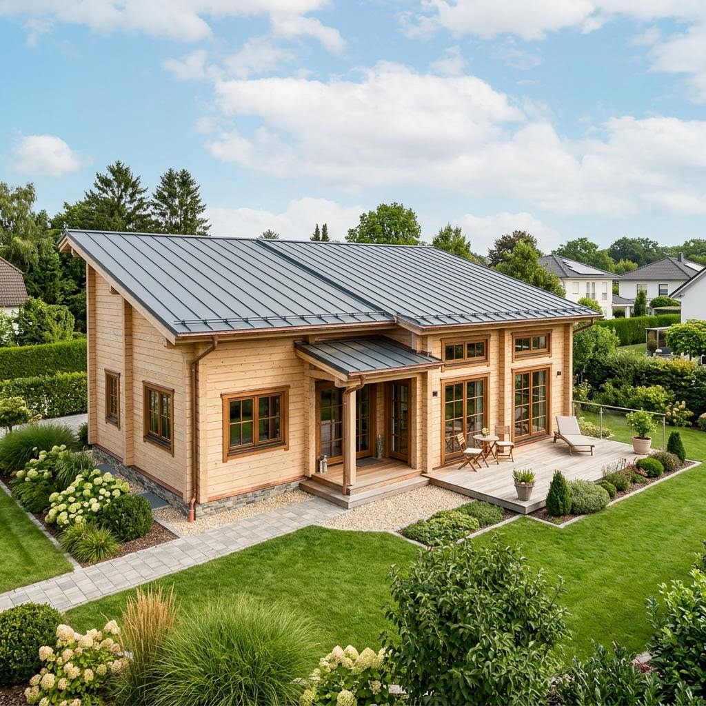 Blokhut Blockhaus Polar 118 van Honka Blockhaus met lessenaarsdak — prefab woning van 118 m²