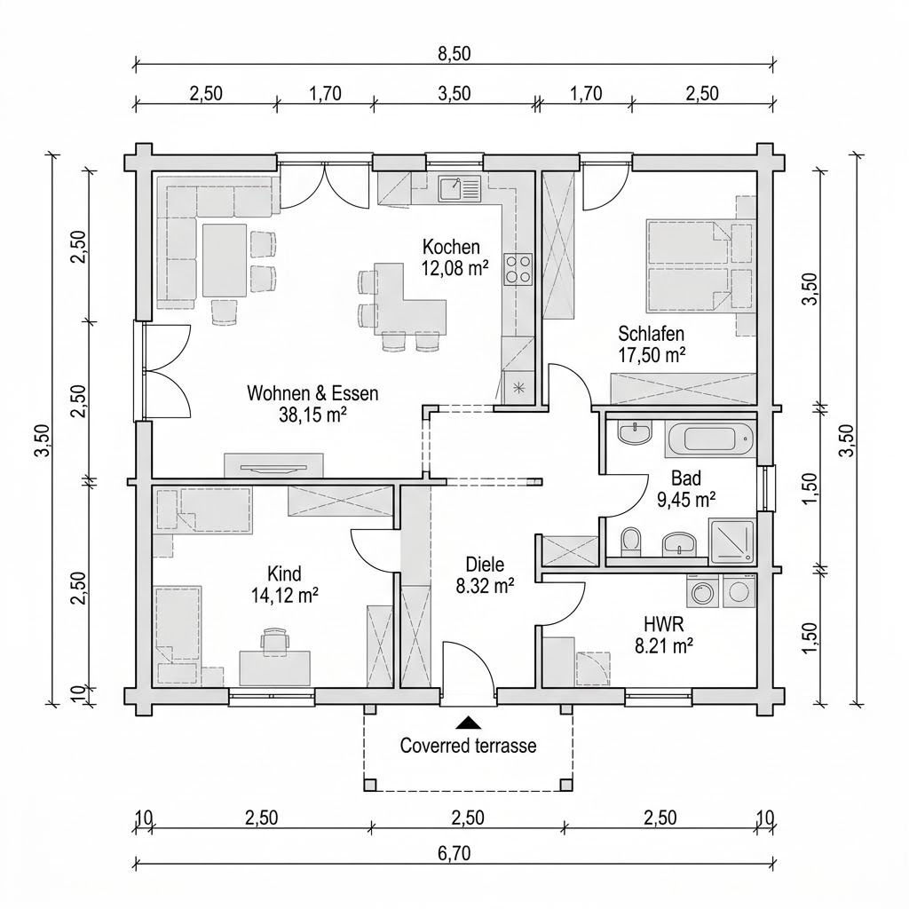 Plattegrond Blockhaus Polar 118 van Honka Blockhaus — 118 m², 4 kamers