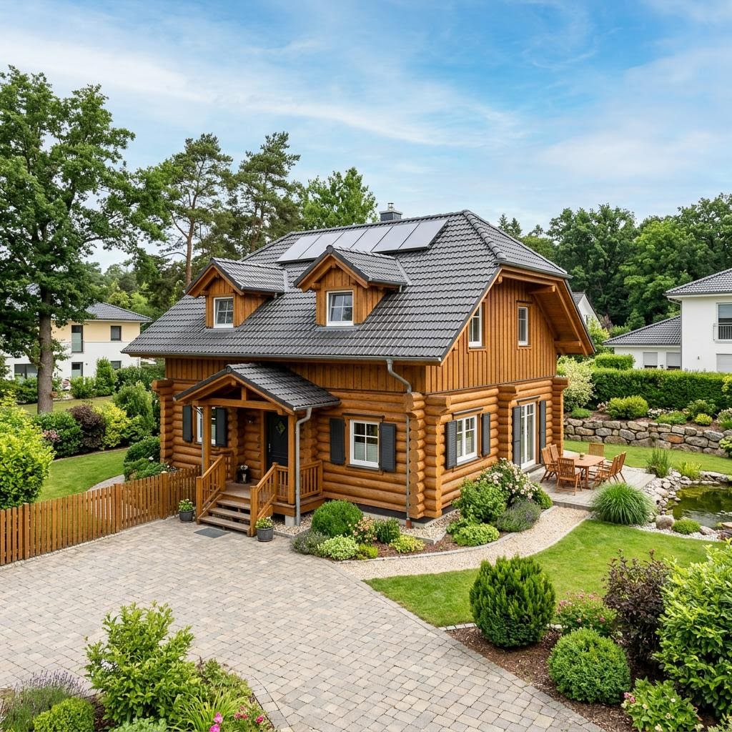 Holzhaus Blockhaus Tahko 152 van Honka Blockhaus met wolfsdak — prefab woning van 152 m²