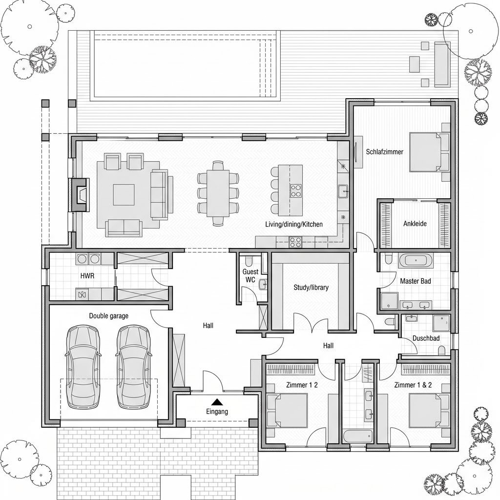 Plattegrond ART 5 van HUF HAUS — 260 m², 6 kamers
