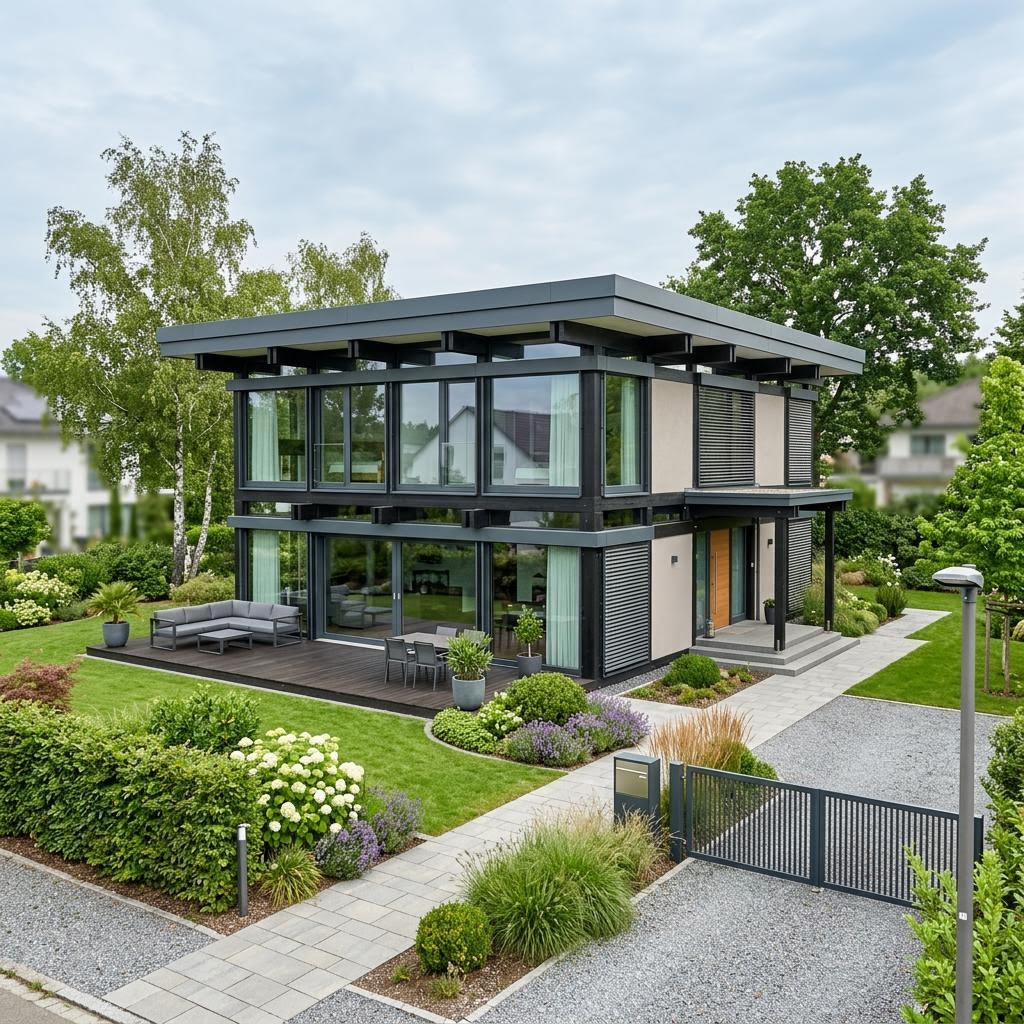 Woning met plat dak ART Flachdach 190 van HUF HAUS met plat dak — prefab woning van 190 m²