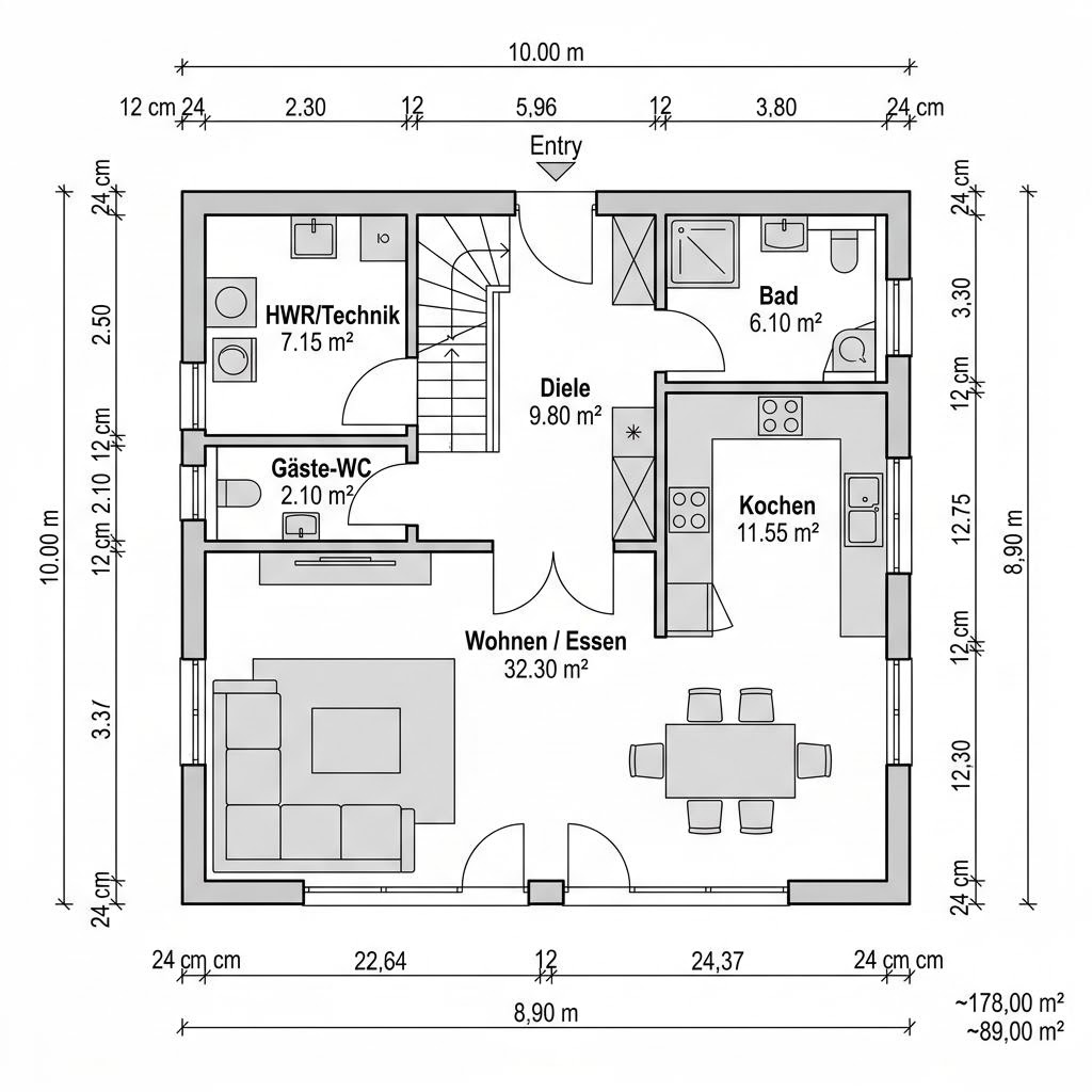 Plattegrond Kubushaus ART 178 van HUF HAUS — 178 m², 5 kamers