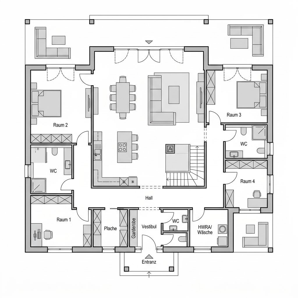 Plattegrond MODUM 8:10 van HUF HAUS — 168 m², 5 kamers