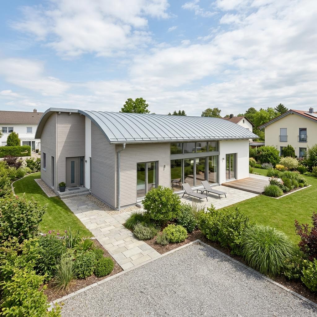 Eengezinswoning Modum Tonne 160 van WeberHaus met tonvormig dak — prefab woning van 160 m²