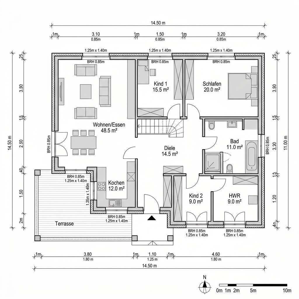 Plattegrond Modum Tonne 160 van WeberHaus — 160 m², 4 kamers