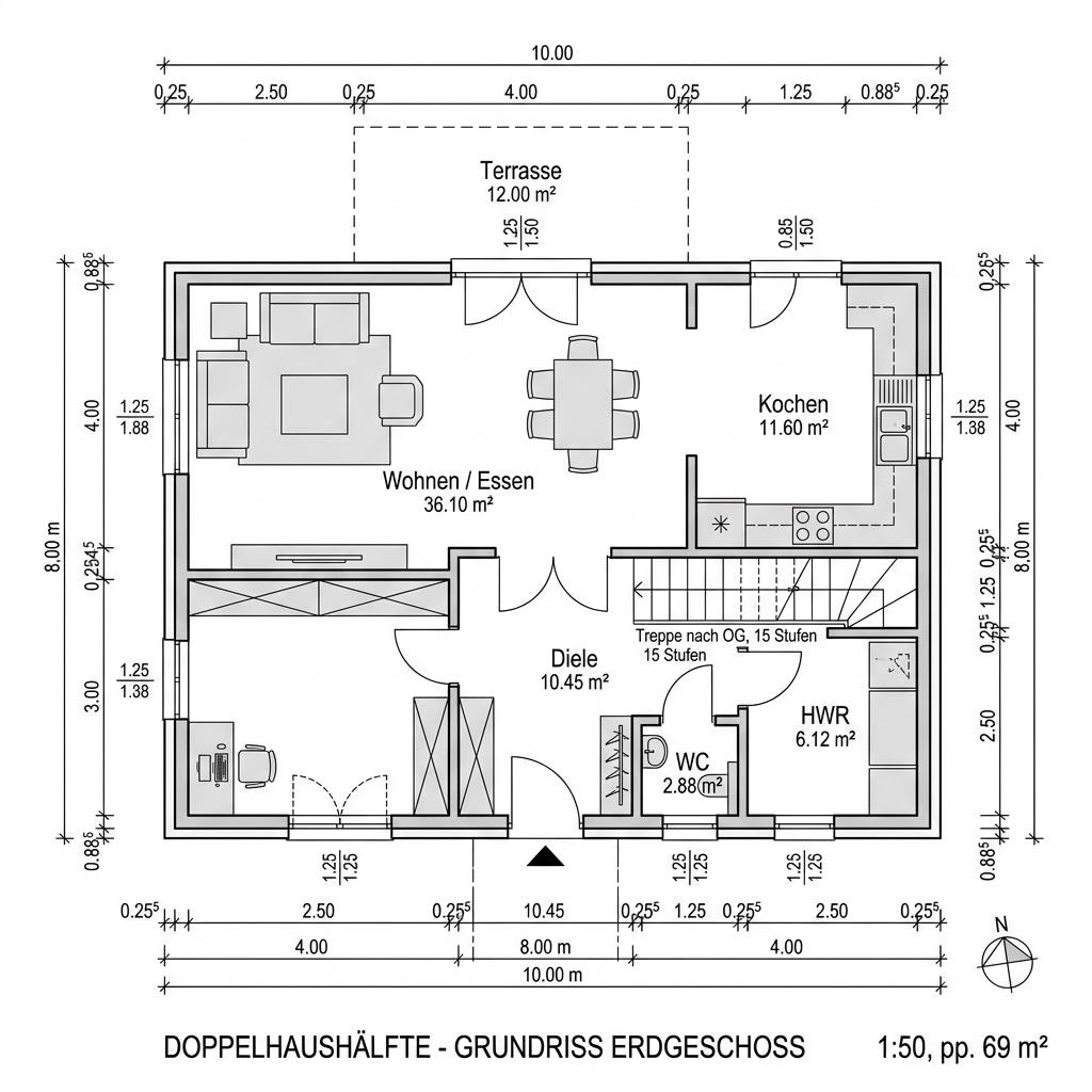 Plattegrond Doppelhaus Zero 138 van KAMPA — 138 m², 5 kamers