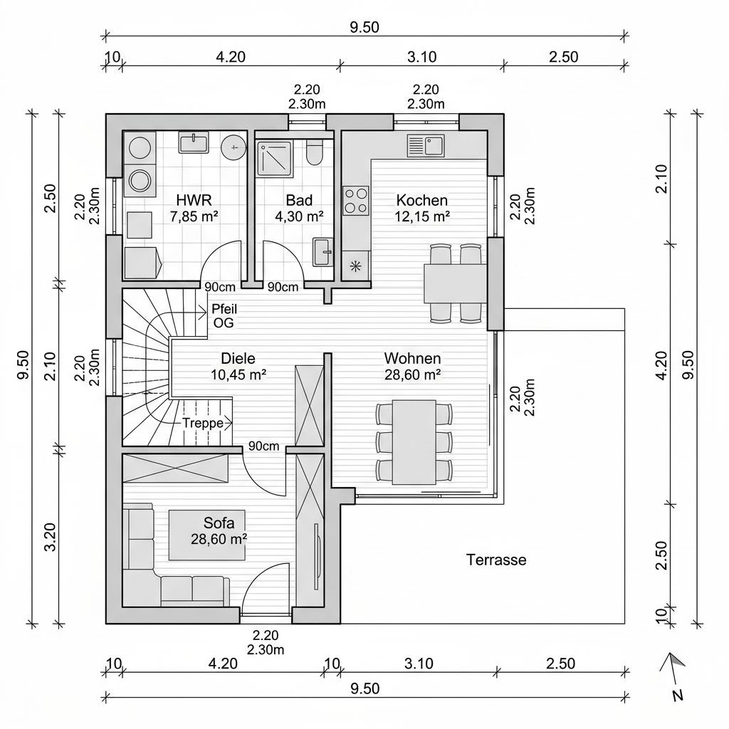 Plattegrond Kubushaus Klima 152 van KAMPA — 152 m², 5 kamers