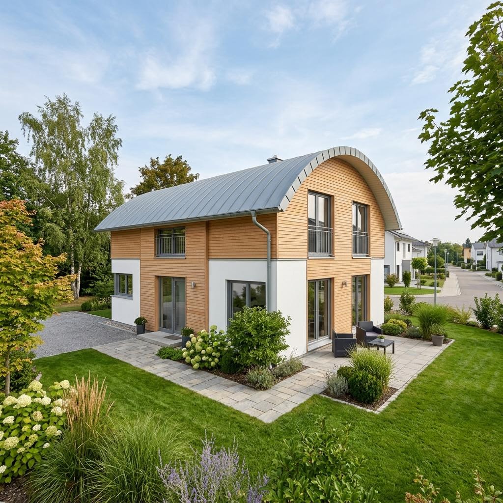 Eengezinswoning Purea Tonne 138 van KAMPA met tonvormig dak — prefab woning van 138 m²