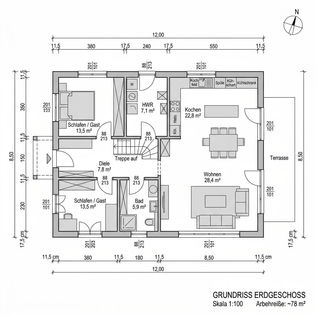 Plattegrond Purea Tonne 138 van KAMPA — 138 m², 4 kamers