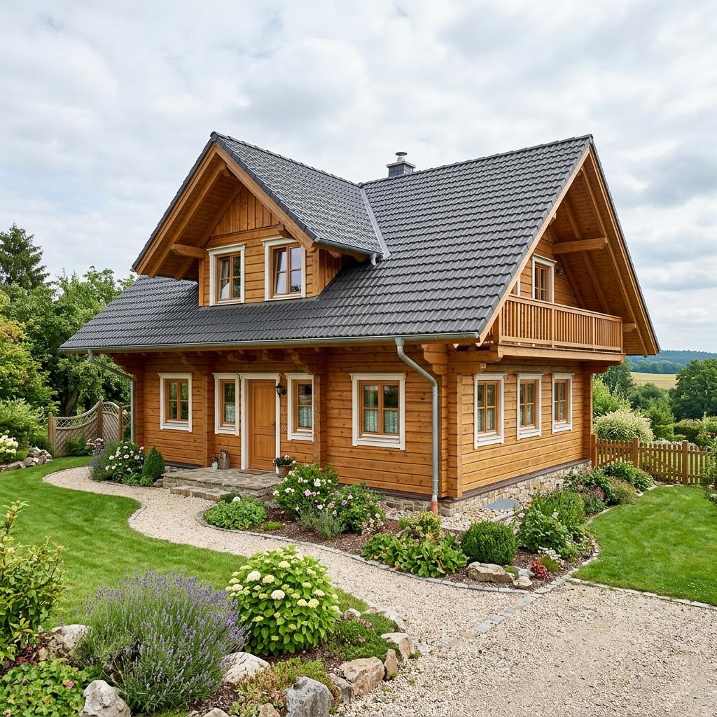 Blokhut Natur 124 van KD-Haus met zadeldak — prefab woning van 124 m²