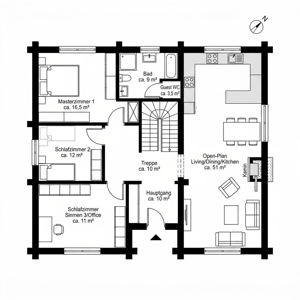 Plattegrond Natur 124 van KD-Haus — 124 m², 4 kamers