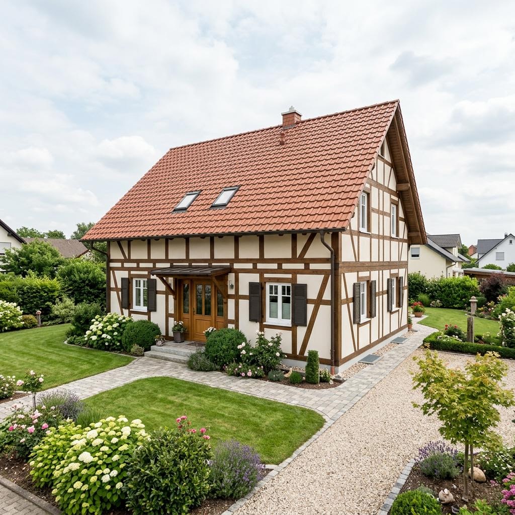 Vakwerkhuis Klassik 140 van KD-Haus met zadeldak — prefab woning van 140 m²