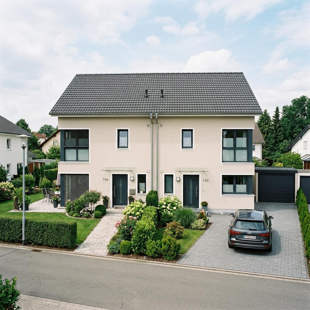 Twee-onder-een-kapwoning Doppelhaus Aura van Kern-Haus met zadeldak — prefab woning van 125 m²