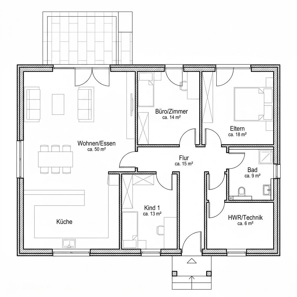 Plattegrond Family One 125 van Kern-Haus — 125 m², 4 kamers