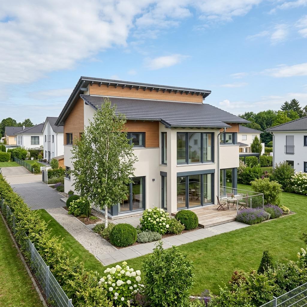 Eengezinswoning Signum VP 142 van Kern-Haus met verspringend lessenaarsdak — prefab woning van 142 m²