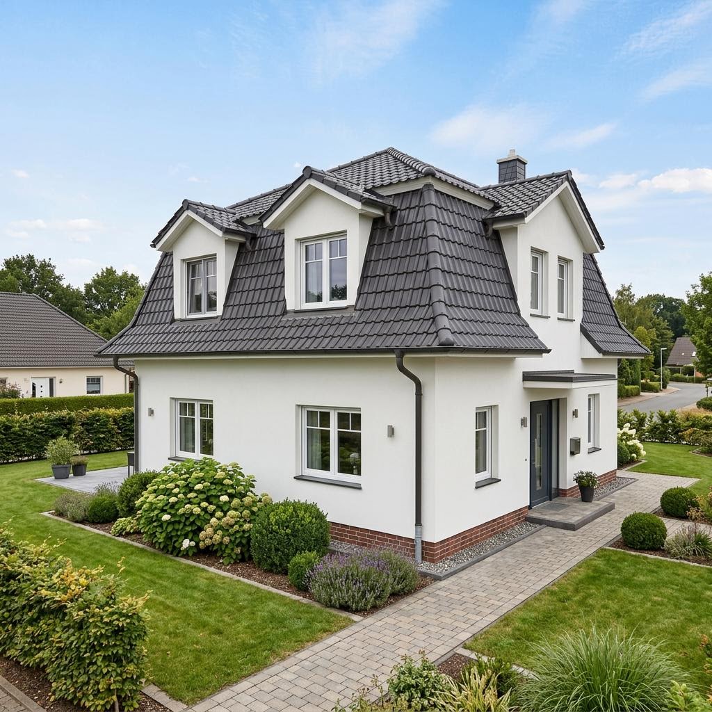 Compacte woning Singlehaus Mono 99 van Kern-Haus met mansardedak — prefab woning van 99 m²