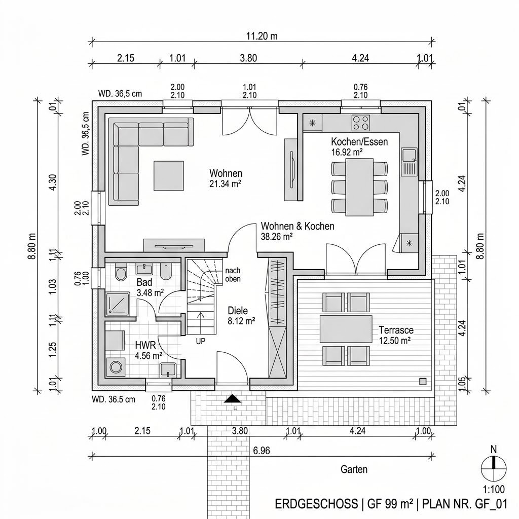 Plattegrond Singlehaus Mono 99 van Kern-Haus — 99 m², 3 kamers