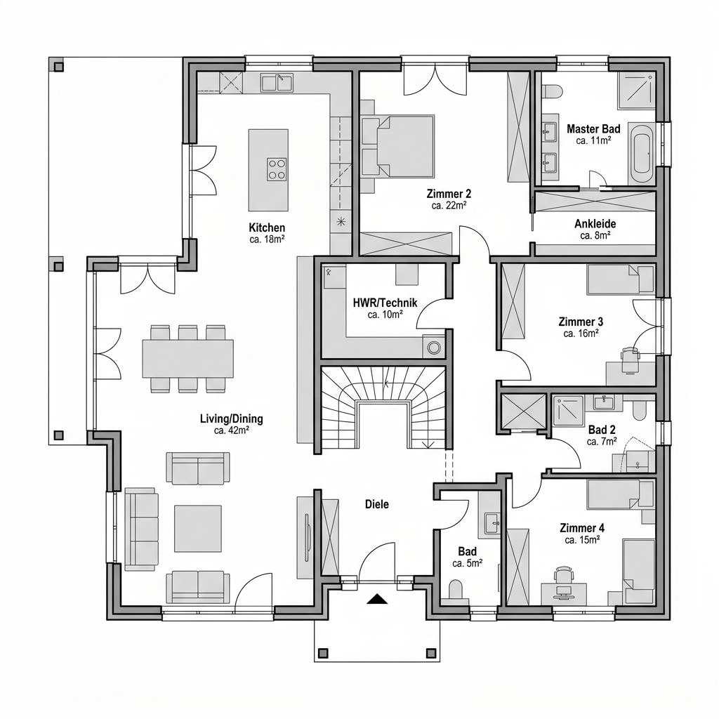 Plattegrond Stadtvilla Certo van Kern-Haus — 163 m², 5 kamers