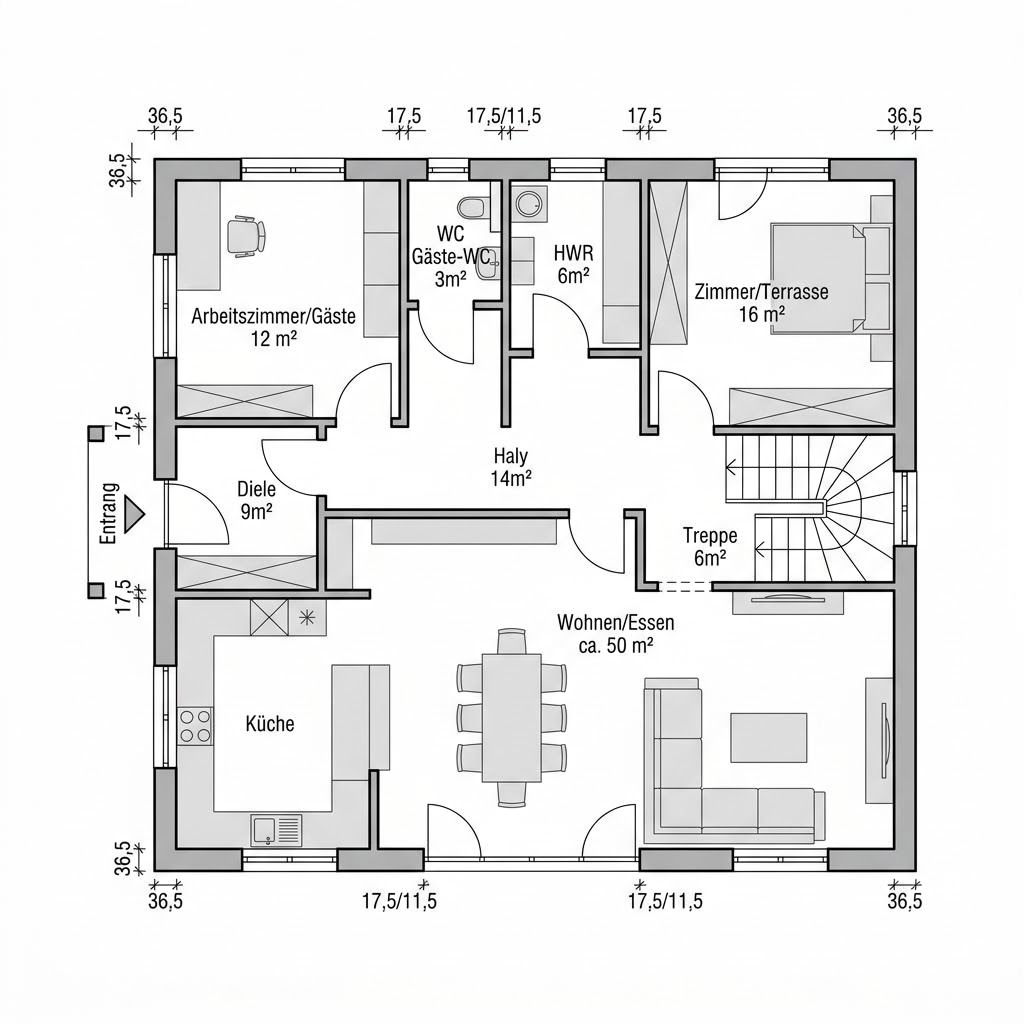 Plattegrond Stadtvilla Novo van Kern-Haus — 150 m², 5 kamers