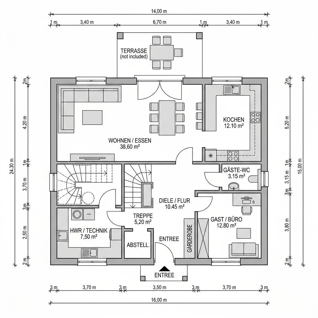 Plattegrond Landhaus Mansarde 146 van LEHNER HAUS — 146 m², 5 kamers