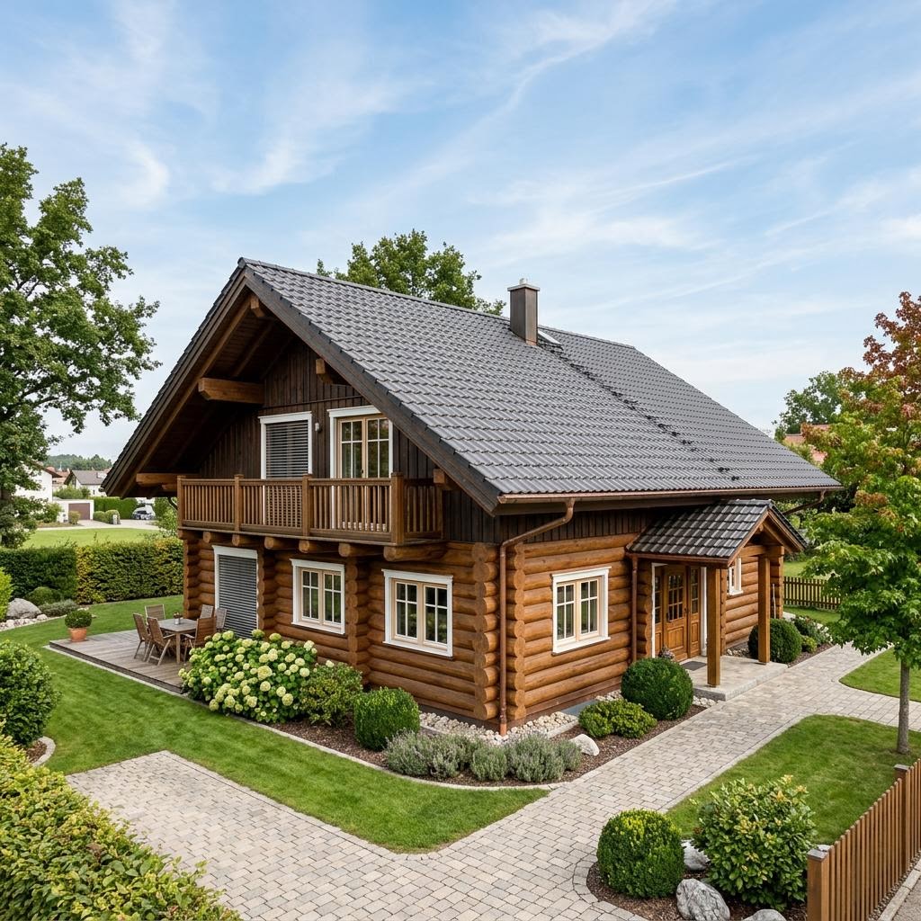 Holzhaus Blockhaus Quebec 168 van Léonwood Holz-Blockhaus met zadeldak — prefab woning van 168 m²