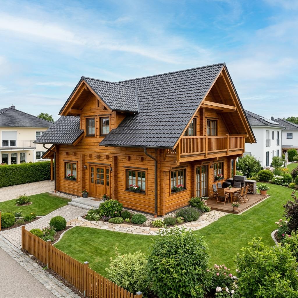Blokhut Blockhaus Tundra 162 van Léonwood Holz-Blockhaus met zadeldak — prefab woning van 162 m²