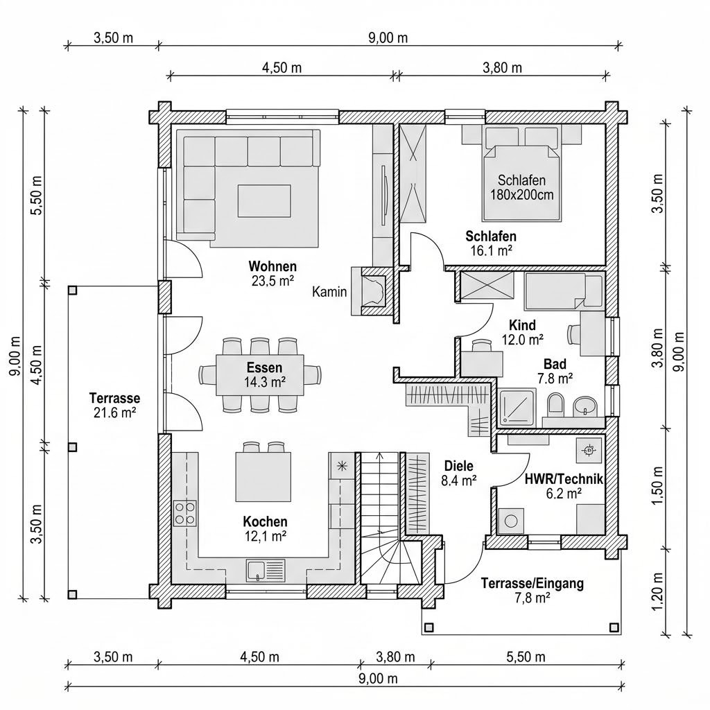 Plattegrond Blockhaus Tundra 162 van Léonwood Holz-Blockhaus — 162 m², 6 kamers