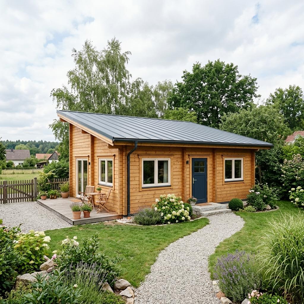Compacte woning Solo 68 van LéonWood met lessenaarsdak — prefab woning van 68 m²