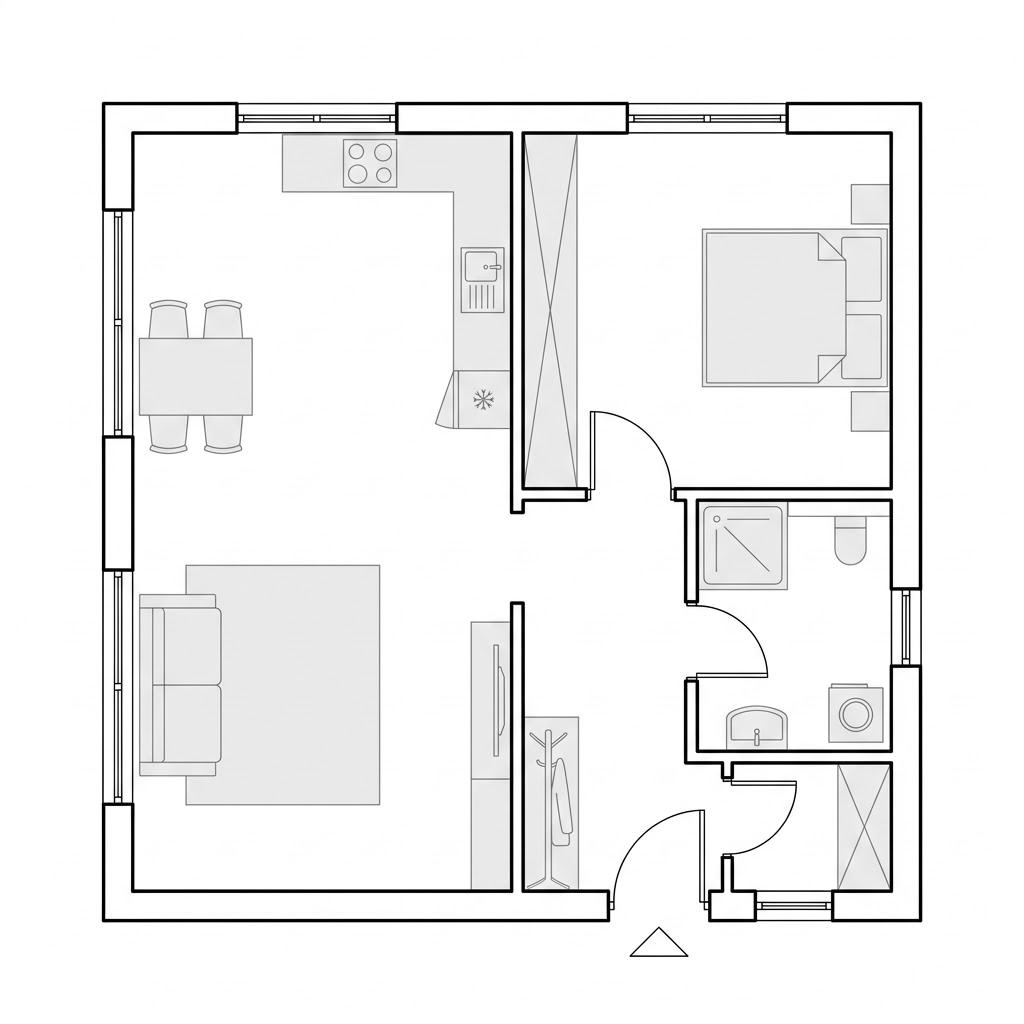 Plattegrond Solo 68 van LéonWood — 68 m², 2 kamers