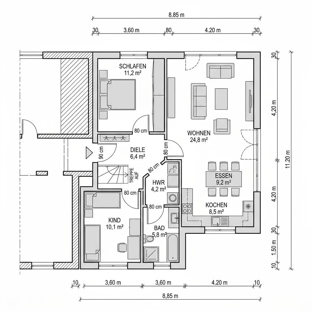Plattegrond Anbau Modul 66 van LUXHAUS — 66 m², 3 kamers