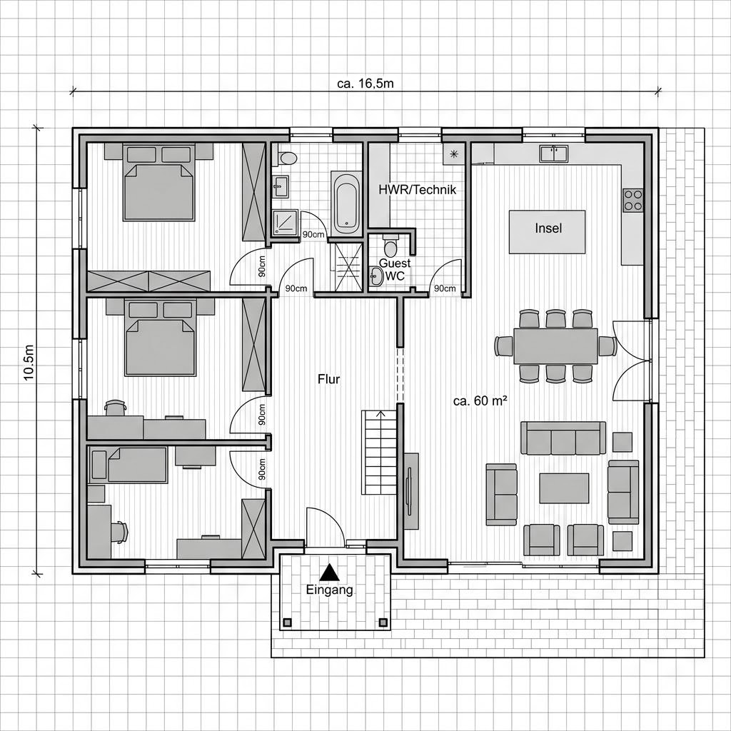 Plattegrond Flachdach Modern 160 van LUXHAUS — 160 m², 5 kamers