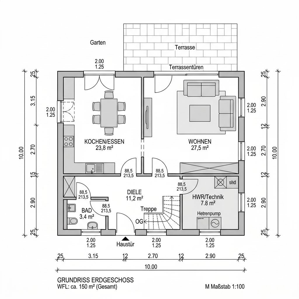 Plattegrond Kubushaus Cube 150 van LUXHAUS — 150 m², 4 kamers