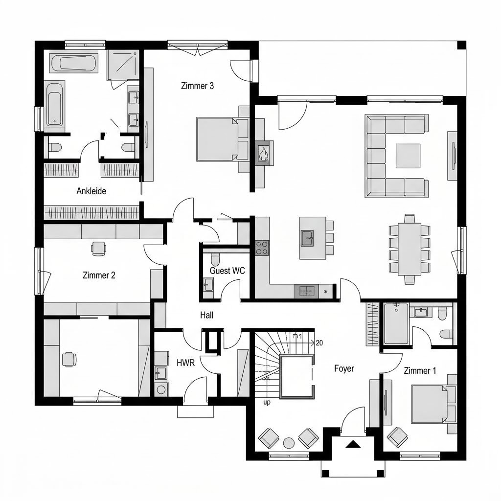 Plattegrond Satteldach Klassik 198 van LUXHAUS — 198 m², 5 kamers