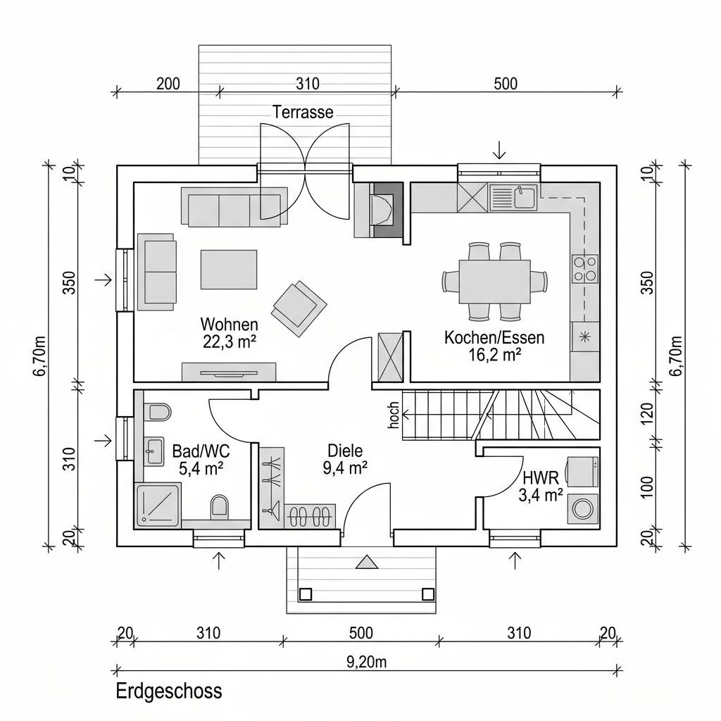 Plattegrond Singlehaus Turmvilla 105 van LUXHAUS — 105 m², 3 kamers